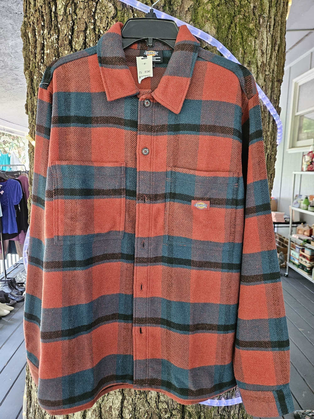 Dickies Red & Teal Plaid Button-Front Shirt Jacket